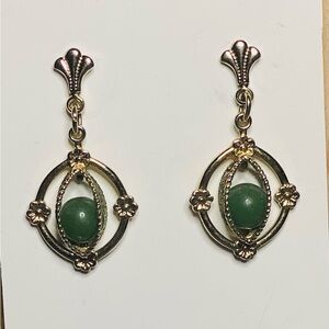 Vintage AMCO Gold Tone and Green Earrings with Jade? Stones